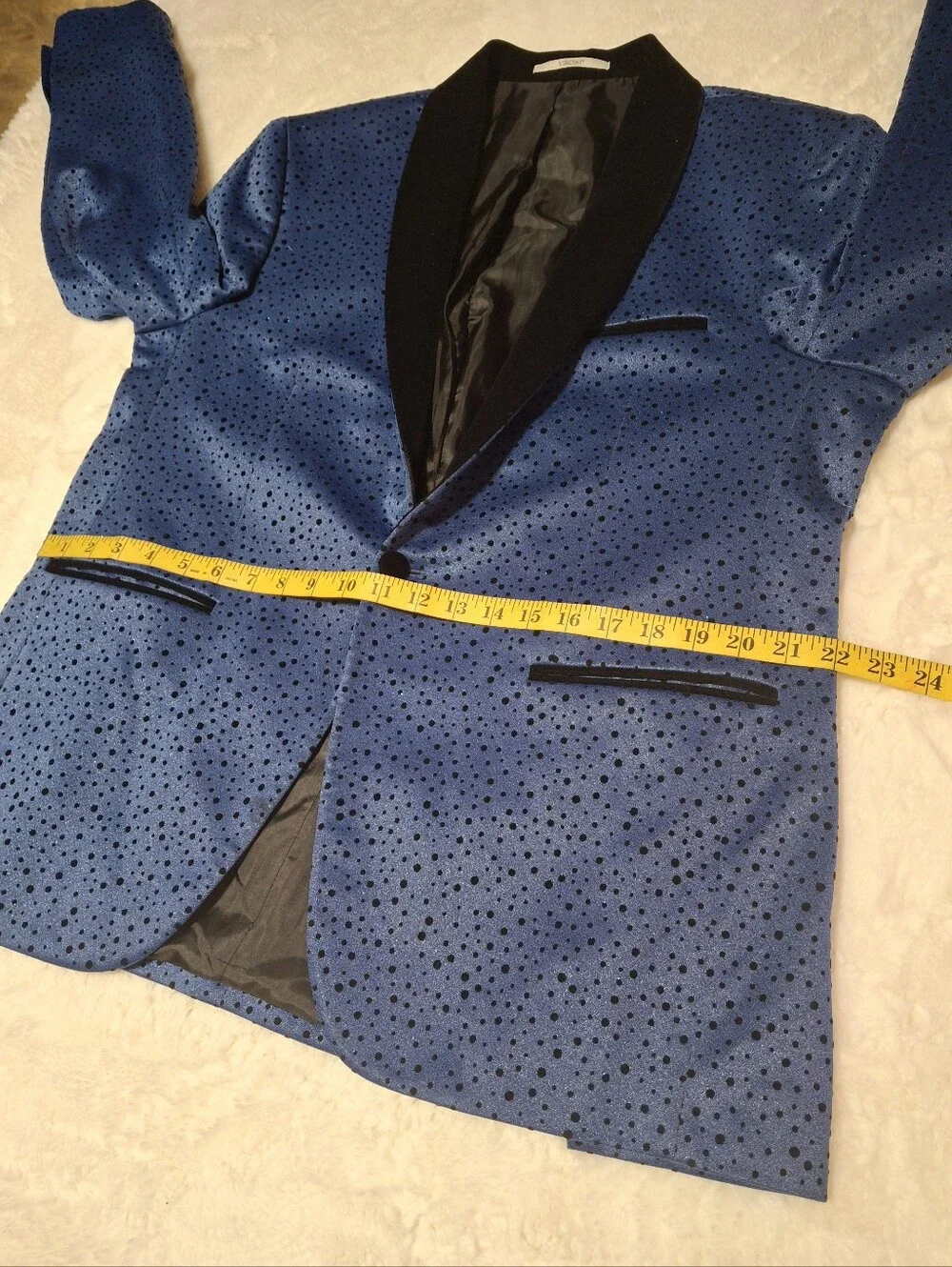 Vercini Blue Black Polka Dot Tuxedo Blazer Men's Slim Fit Size 46 Made in Turkey